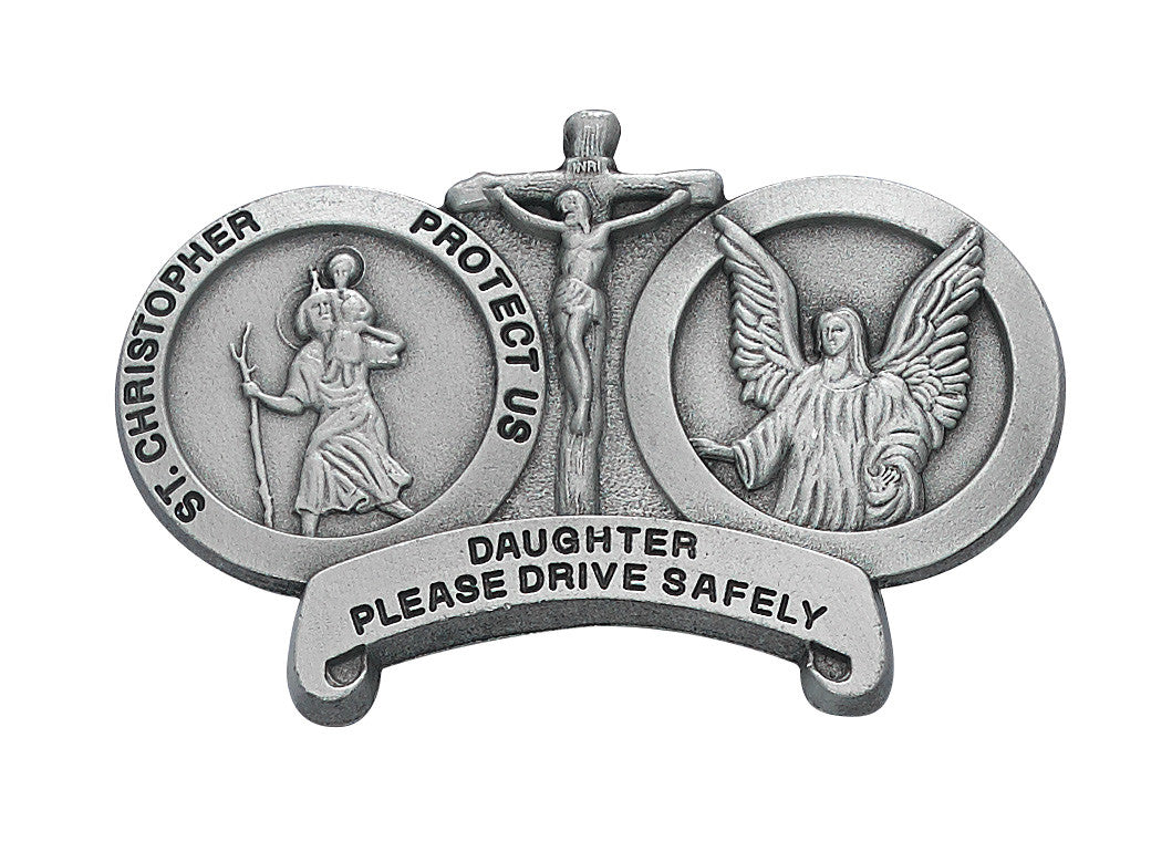 St. Christopher & Guardian Angel visor clip - Daughter please drive safely