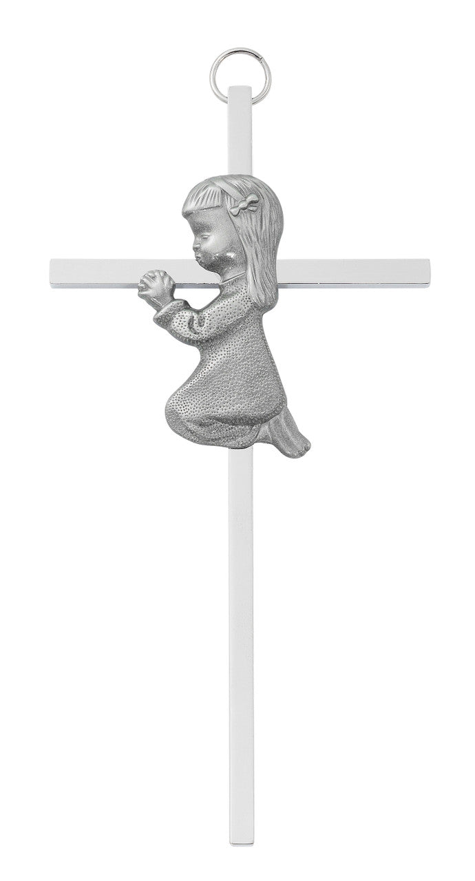 Silver Cross with girl, 6" tall
