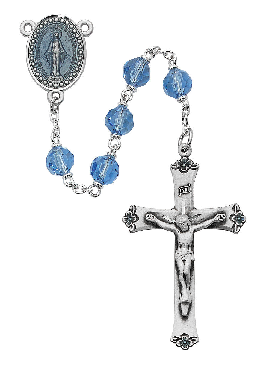 Blue Miraculous Medal 7mm tincut beads Rosary
