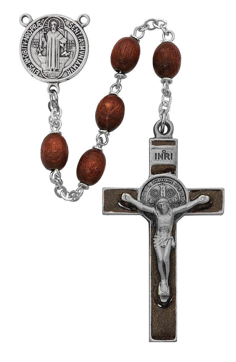 St. Benedict Rosary, 6x8mm oval brown beads