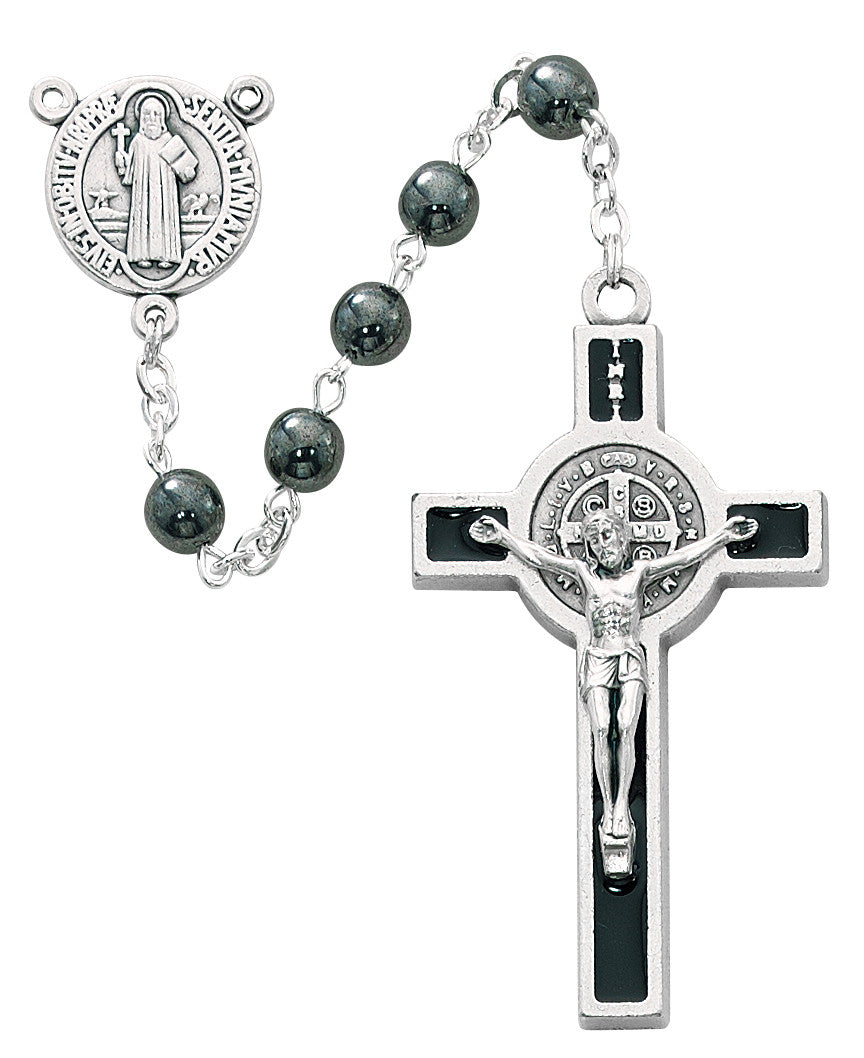 St. Benedict Hematite Rosary, 6mm beads