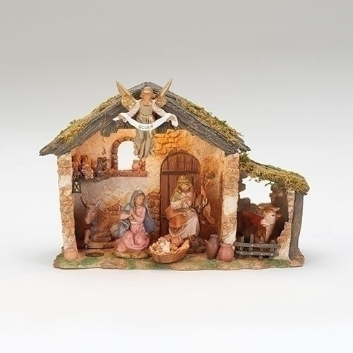 Nativity Stable Set Fontanini, Lighted, 7 pcs, 5" scale