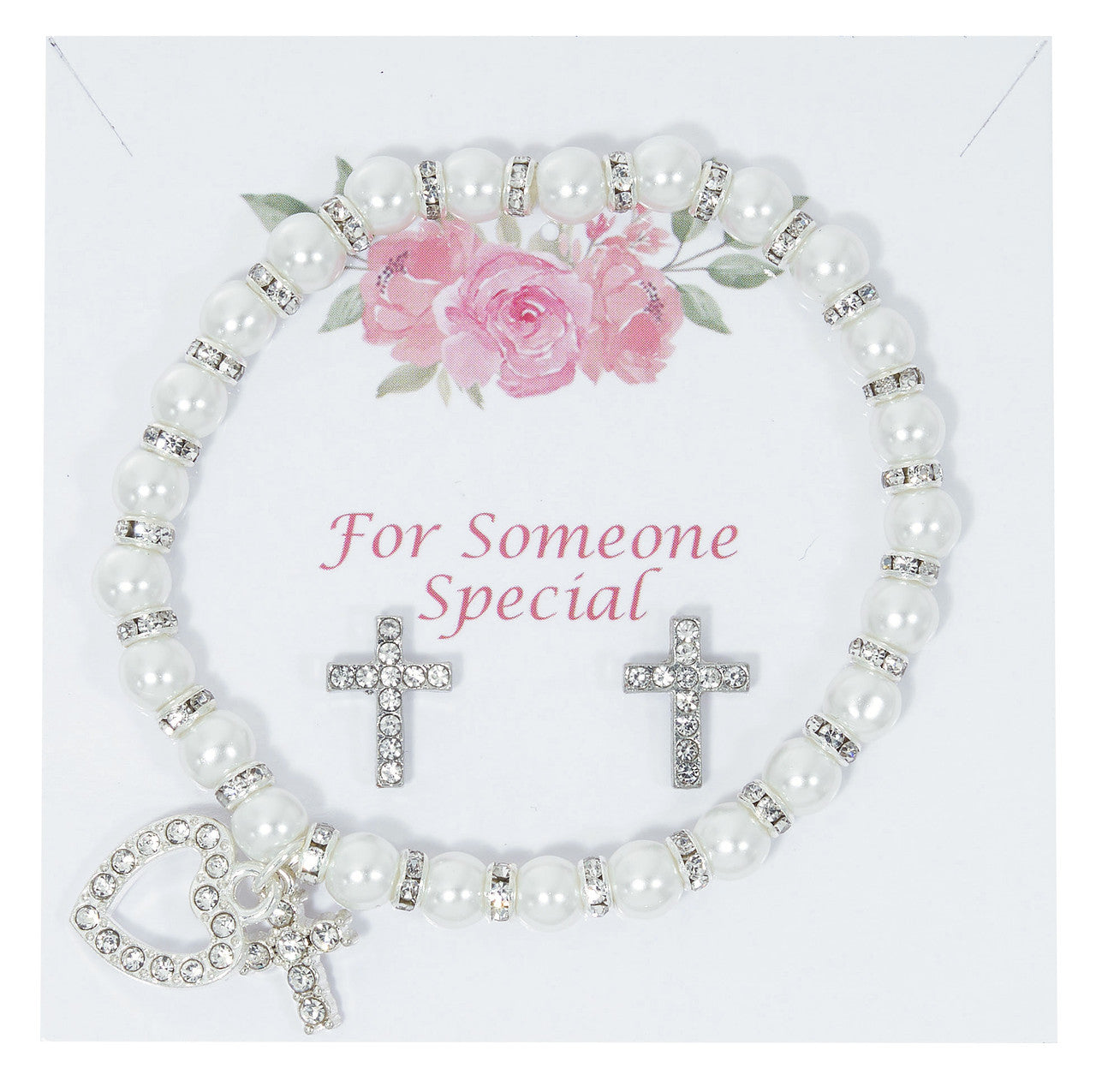 First Communion White Pearl Bracelet & Earring Set