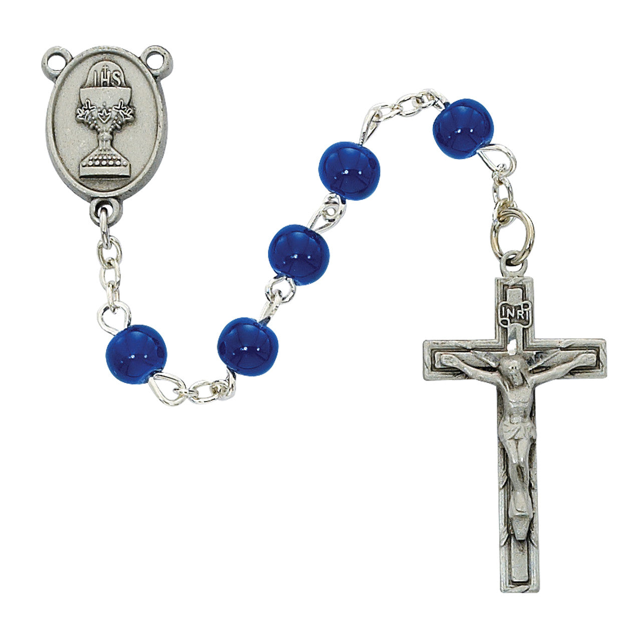 First Communion Blue Rosary, 6mm Beads