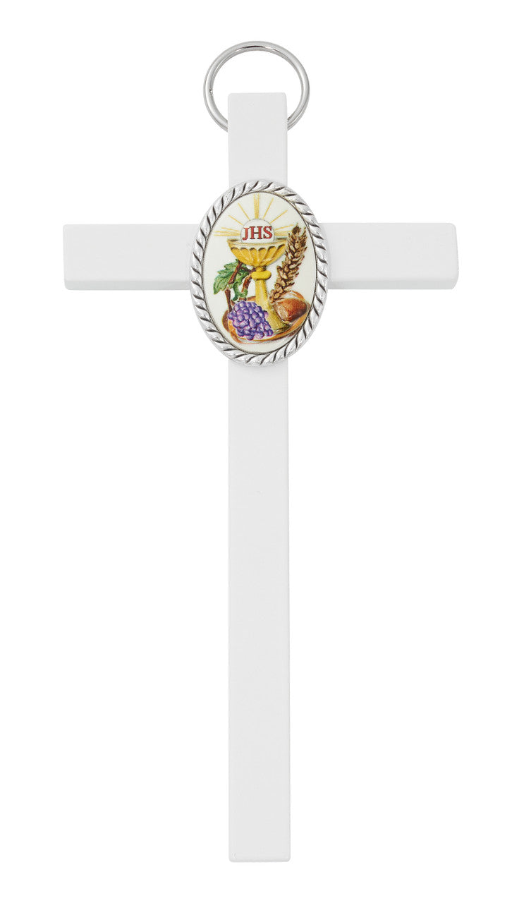 First Communion White Wood Cross, 6" tall