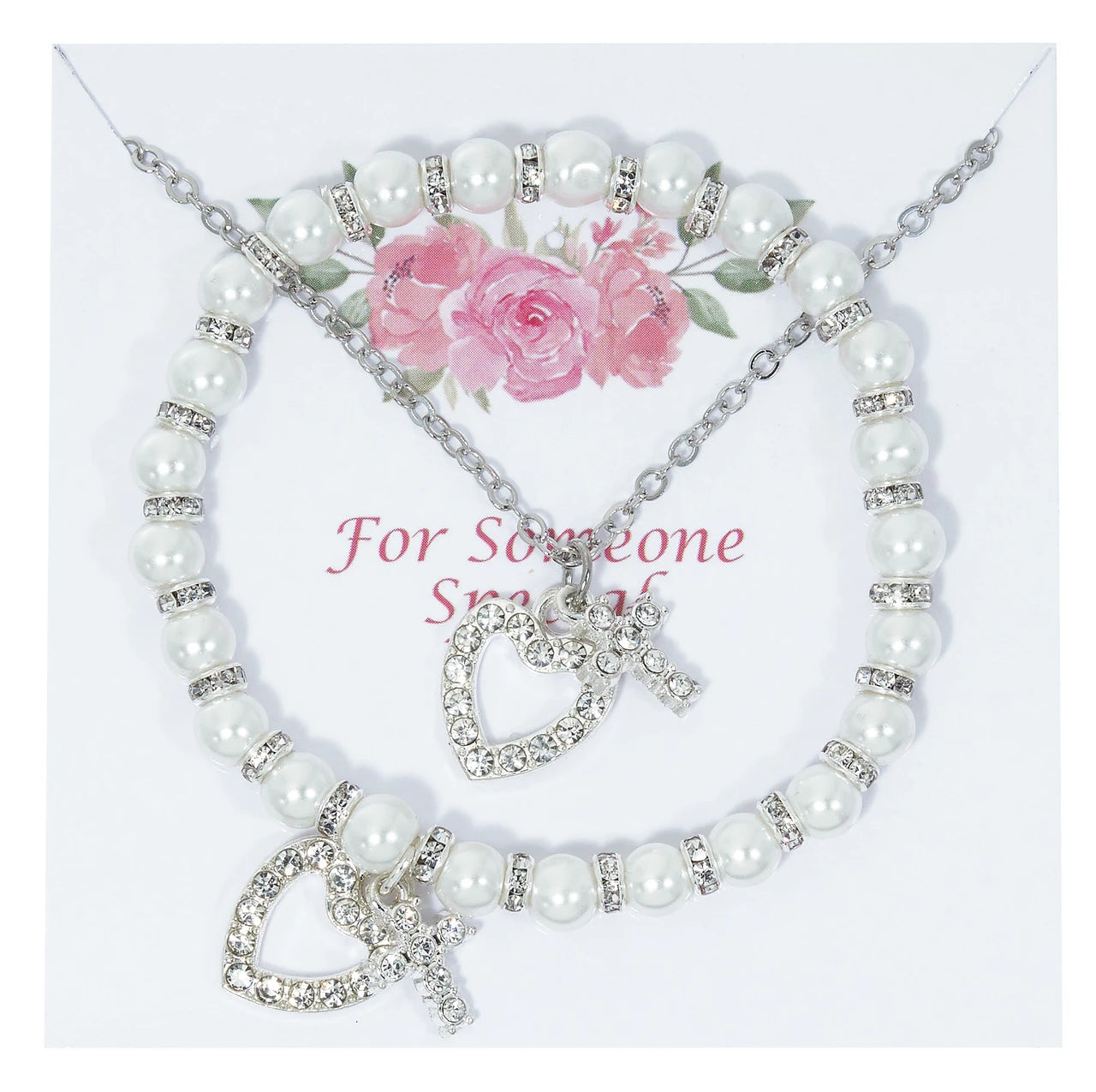 First Communion White Pearl Bracelet & Necklace Set