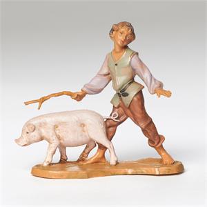 Clement, a boy with a pig, 5" scale