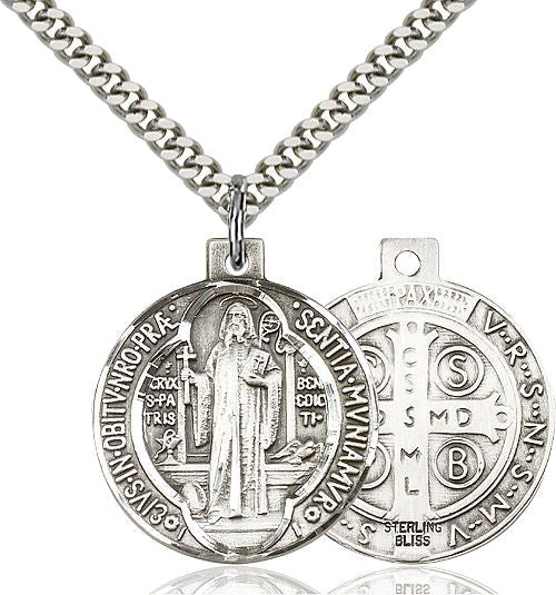 Saint Benedict round medal 0027B4, Pewter