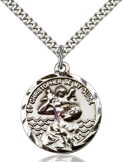 Saint Christopher round medal 0036C4, Pewter