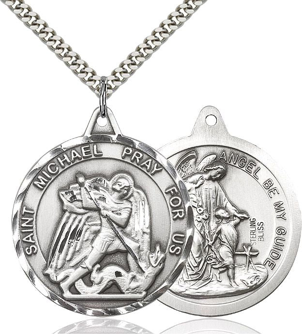 Saint Michael the Archangel round medal 0201R4, Pewter