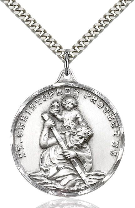 Saint Christopher round medal 0203C4, Pewter