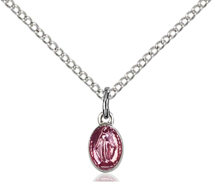 Miraculous medal 0205PK4 with pink enamel, Pewter