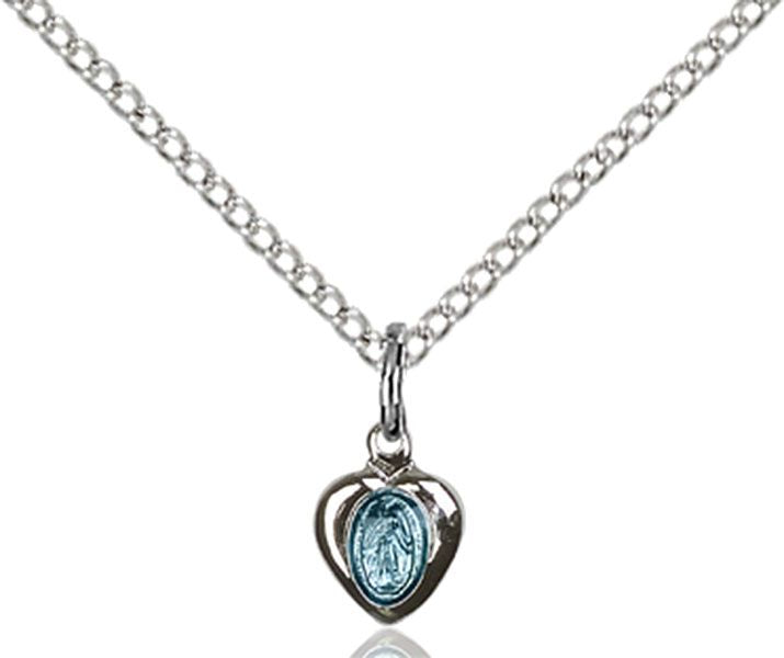 Miraculous medal 0217B4 with blue enamel, Pewter