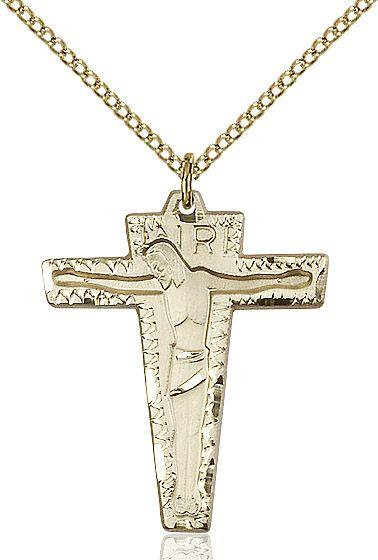 Primative Crucifix medal 06612, Gold Filled