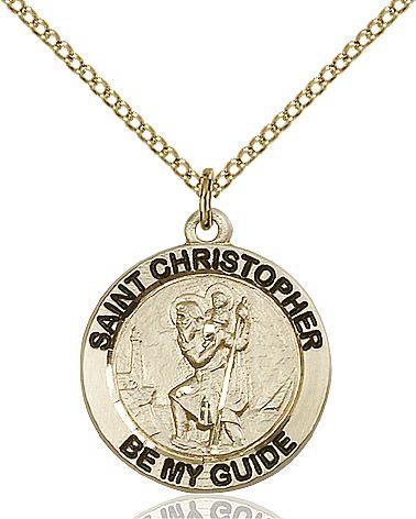 Saint Christopher round medal 40512, Gold Filled