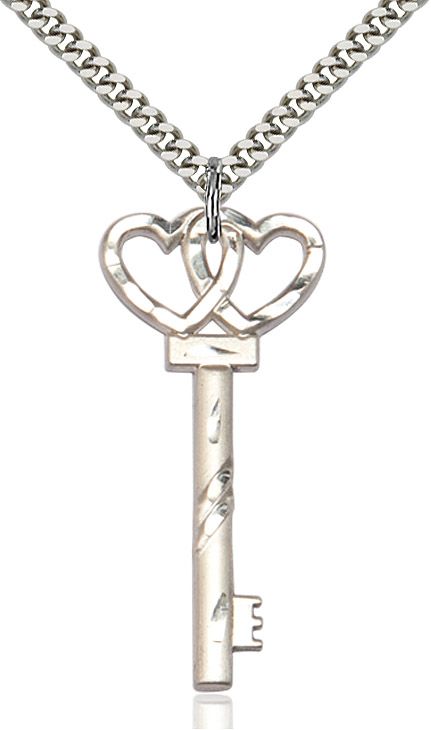 Key w/double hearts medal 62124, Pewter