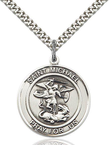 Saint Michael the Archangel round medal S076RD4, Pewter