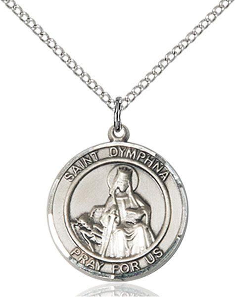 Saint Dymphna round medal S032RD4, Pewter