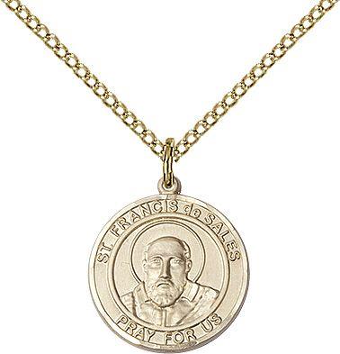 Saint Francis de Sales round medal S035RD2, Gold Filled