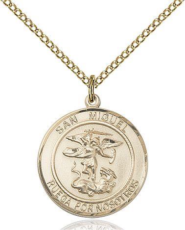 San Miguel Arcangel Español round medal S076RDSP2, Gold Filled