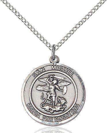 San Miguel Arcangel Español round medal S076RDSP4, Pewter