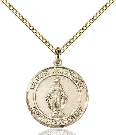 Virgen Milagrosa Español round medal S078RDSP2, Gold Filled