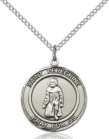 Saint Peregrine round medal S088RD1, Sterling Silver