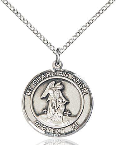 Guardian Angel with Child round medal S118RD1, Sterling Silver