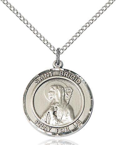 Saint Brigid of Ireland round medal S123RD1, Sterling Silver