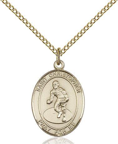 Wrestling with Saint Christopher medal S5082, Gold Filled