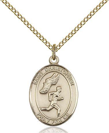 Track & Field with Saint Christopher medal S5092, Gold Filled