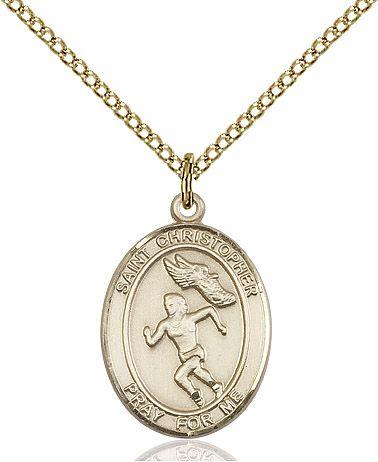 Track & Field with Saint Christopher medal S5102, Gold Filled