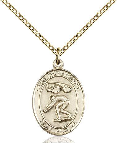 Swimming with Saint Christopher medal S5112, Gold Filled