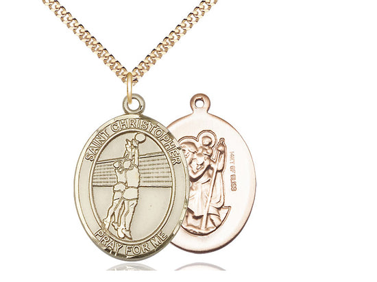 Volleyball with Saint Christopher medal S1382, Gold Filled