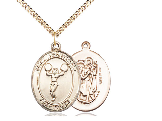 Cheerleading with Saint Christopher medal S1402, Gold Filled