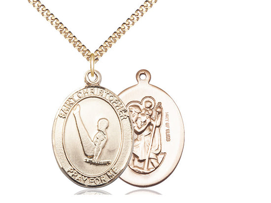 Gymnastics with Saint Christopher medal S1422, Gold Filled