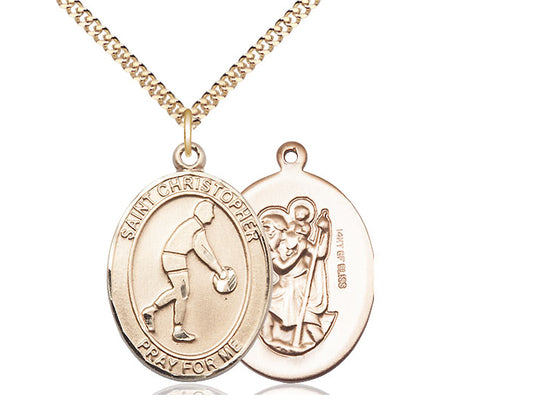 Basketball with Saint Christopher medal S1532, Gold Filled