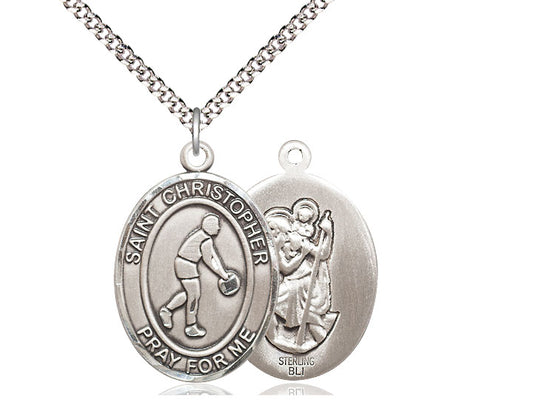 Basketball with Saint Christopher medal S1531, Sterling Silver
