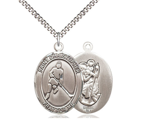 Ice Hockey with Saint Christopher medal S1551, Sterling Silver