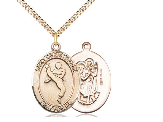 Martial Arts with Saint Christopher medal S1582, Gold Filled