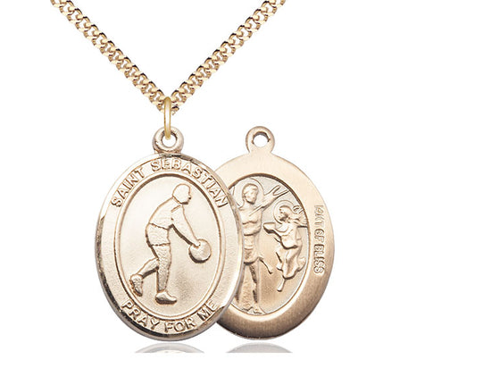 Basketball with Saint Sebastian medal S1632, Gold Filled