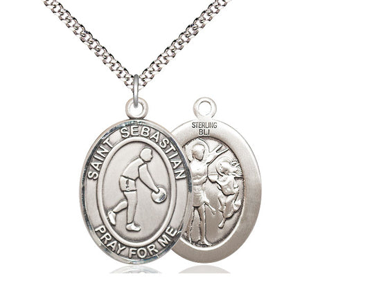 Basketball with Saint Sebastian medal S1631, Sterling Silver