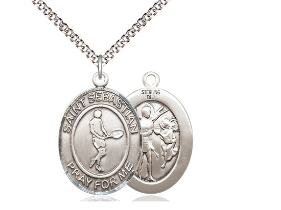 Tennis with Saint Sebastian medal S1661, Sterling Silver