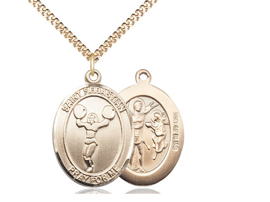 Cheerleading with Saint Sebastian medal S1702, Gold Filled