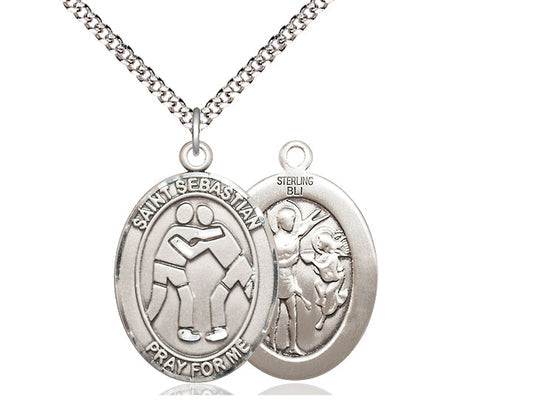 Wrestling with Saint Sebastian medal S1714, Pewter
