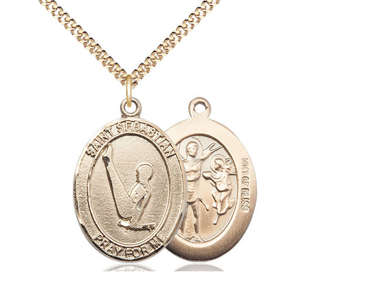 Gymnastics with Saint Sebastian medal S1722, Gold Filled