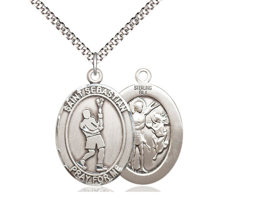 Lacrosse with Saint Sebastian medal S1744, Pewter