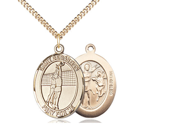 Volleyball with Saint Sebastian medal S1862, Gold Filled