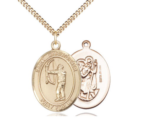 Archery with Saint Christopher medal S1902, Gold Filled