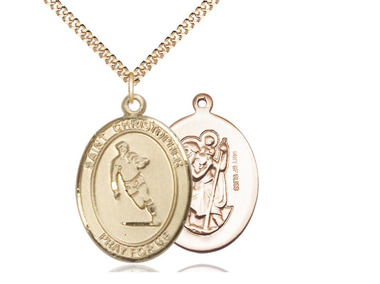 Rugby with Saint Christopher medal S1942, Gold Filled